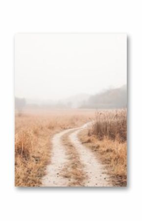 Solitary Trail Through a Foggy Brown Field