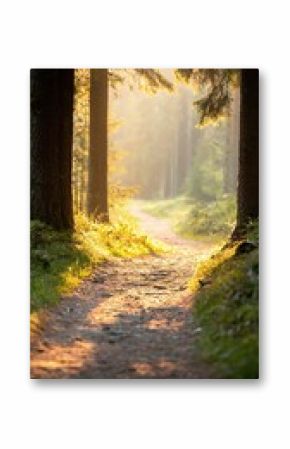 Sunlit Forest Path: A Narrow Trail Leading into Soft Light