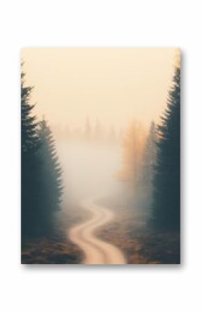 Winding Path Through Misty Autumn Forest