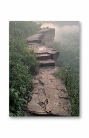 Vertical Cliff Covered in Vines with Soft Morning Mist