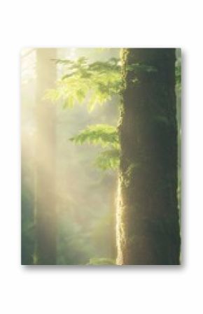 Sunlit Mossy Tree Trunk Detail in a Forest