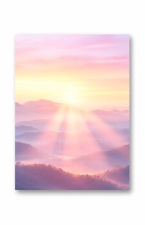 Hazy Pink And Orange Sunrise Over Misty Mountains