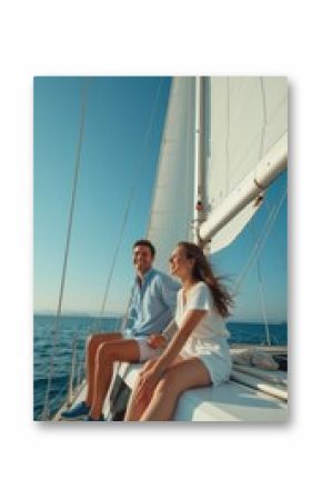 Joyful couple sailing on a sunny day