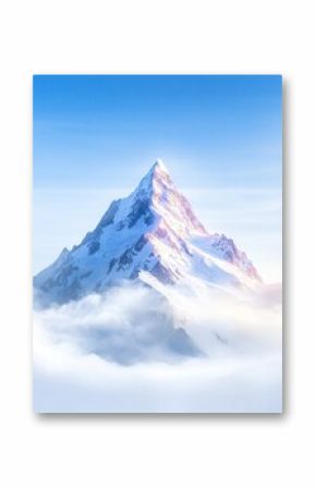 Snow Covered Mountain Peak Emerging From Fog