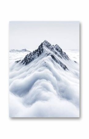 Snowy Mountain Peak Emerging from Clouds Abstract Aerial View