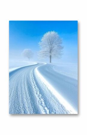 Snowy Path Winding Through Frosty Winter Landscape