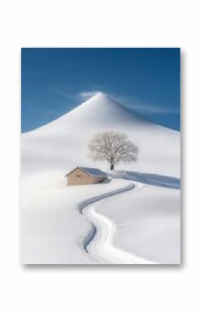 Snowy Path Winding Up a Symmetrical Hill, Winter Landscape