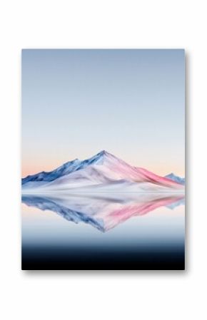 Pink And Blue Snowcapped Mountain Reflection In Calm Water