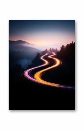 Winding Mountain Road Light Trails at Night