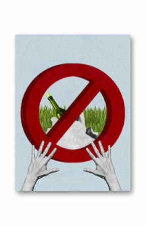 Creative artwork template image 3D collage of hand hold stop cross sign bottle glass eco activist conservation environment planet support