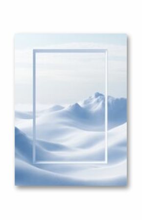 A serene winter landscape depicting soft, snowcovered mountains set against a clear and calm blue sky