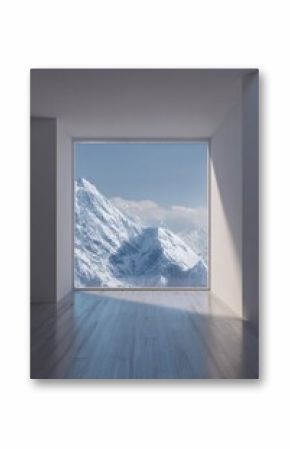 Big window in white room with beautiful snow mountain view