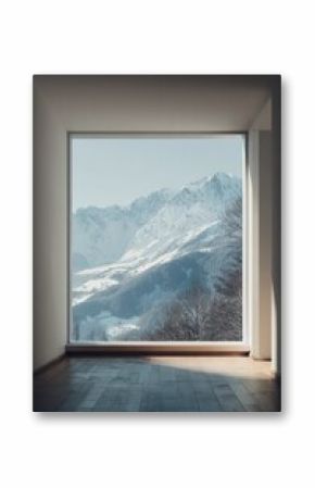 Big window in white room with beautiful snow mountain view