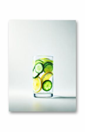 Refreshing Infused Water with Cucumber, Lemon, and Lime on a Solid White Background