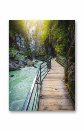 Wooden footbridge in the narrow Aare gorge, Meiringen, Switzerland