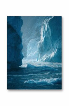 Serene arctic landscape with icebergs and icy waters under soft lighting in the north
