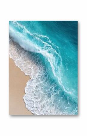 Pristine white sand beach with turquoise ocean waves aerial view, tropical vacation paradise, natural coastline, eco-friendly travel and wellness escape
