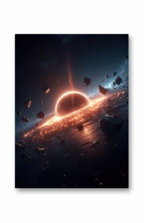 Epic cosmic scene of a fiery planet collision with glowing explosion and space debris