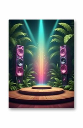 Summer music background with colorful music speakers