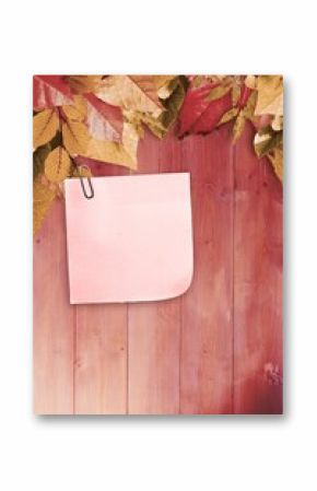 Autumn leaves with yellow note
