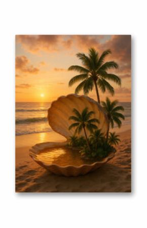 Landscapes of Sunset Oasis Hidden in a Giant Seashell