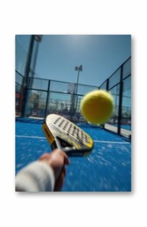 Engaging shot from a players point of view during a fastpaced padel baseline rally highlighting the strategic gameplay and quick reflexes required. The image captures the actionpacked