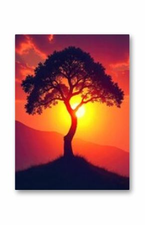 Serene Sunrise Silhouette Tree Reaching for Light, Symbolizing Spiritual Growth and Hope