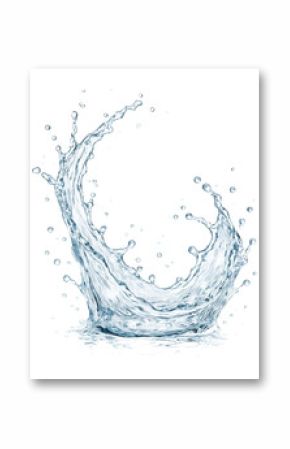 Dynamic splash of clear water forming an elegant arc with scattered droplets on transparent background.
