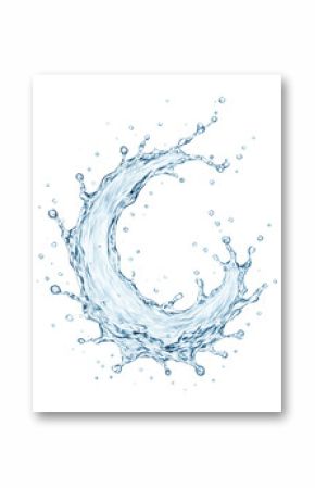 Dynamic splash of water forming an elegant curve with droplets scattered around on transparent background.