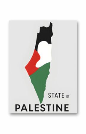 Minimalistic vector illustration of the State of Palestine map in Palestinian flag colors on a light grey background.