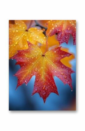 Vibrant Autumn Leaves With Rain Droplets in a Colorful Display During Fall.