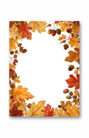 Hand-drawn style autumn frame with falling maple leaves transparent background