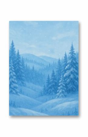 Serene snowy winter landscape illustration.