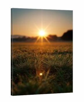 Sunrise over dewy grass in tranquil meadow