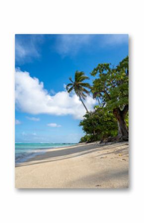 Anini Marae Beach on Huahine, French Polynesia, with turquoise waters