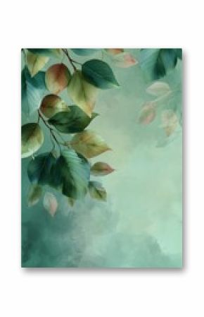 Nature-inspired Painting Featuring Lush Green Leaves and Soft Background Hues in Tranquil Colors