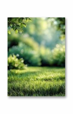 Serene Morning Light Illuminating Lush Green Grass in a Tranquil Garden Setting