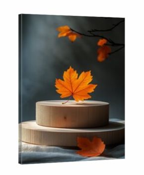 Autumn Leaves Arranged on Wooden Stands With a Textured Background Creating a Seasonal Atmosphere.