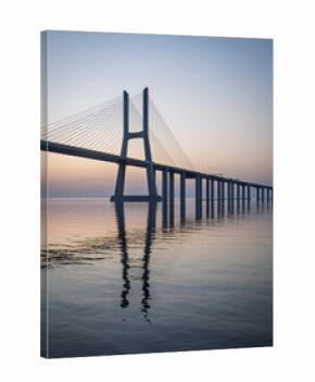 Vasco da Gama bridge over tagus river in Lisbon, Portugal, before sunrise