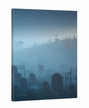 Eerie Foggy Cemetery Scene Spooky Graveyard Mist Tombstones Halloween Background