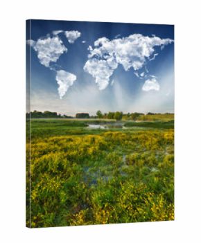 World Map Clouds Over Morning Meadow