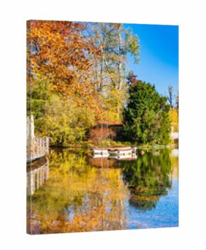 Boats on lake in Maksimir park in autumn ih Zagreb, capital of Croatia