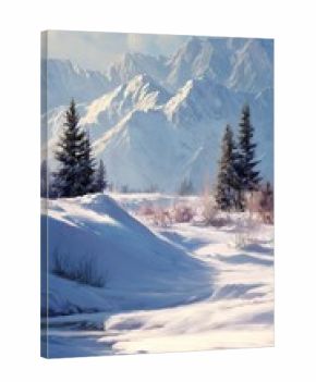 Snow-covered Landscape With Mountains and Sunlight in a Clear Sky During Winter