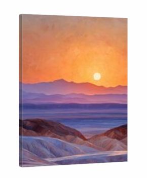 Vibrant Sunset Over Layered Mountains in a Serene Desert Landscape