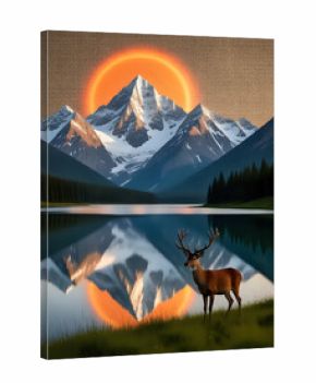 Mountain landscape with deer