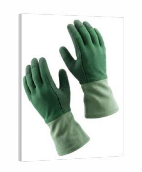 Extended cuff garden gloves shield arms from thorns and scratches during hedge trimming.