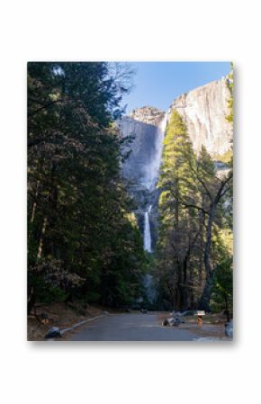 Sunny view of the Upper Yosemite Falls in Yosemite National Park