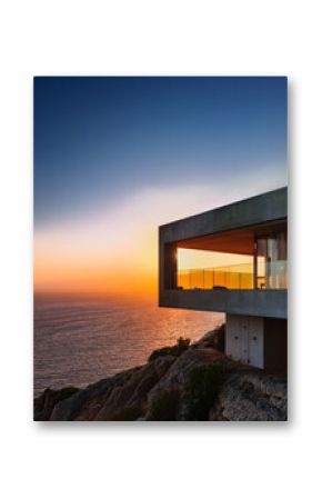 Clifftop Brutalist Villa at Sunset