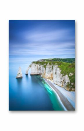 Etretat Aval cliff and rocks landmark and ocean . Normandy, France.