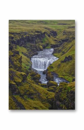 Hestavaosfoss, Fosstorufoss, Steinbogafoss waterfalls above Skogafoss waterfall summer 2024 Ring Road South coast of Iceland, Scandinavia, Europe.